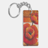 Poppy Flowers op Tan en Oranje achtergrond Sleutelhanger (Voorkant Links)