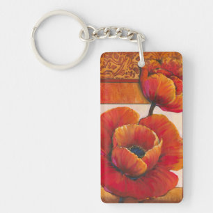 Poppy Flowers op Tan en Oranje achtergrond Sleutelhanger