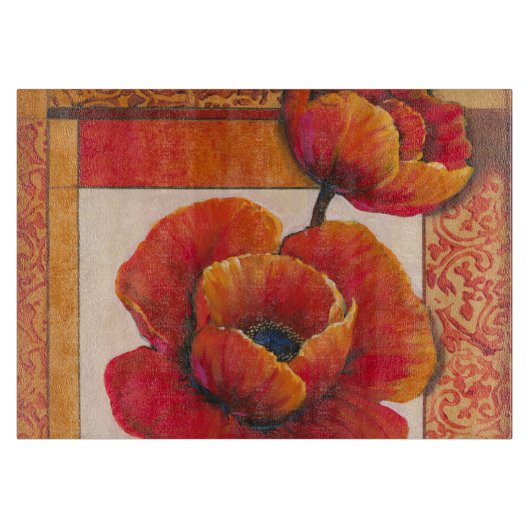 Poppy Flowers op Tan en Oranje achtergrond Snijplank (Voorkant)
