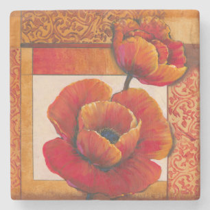 Poppy Flowers op Tan en Oranje achtergrond Stenen Onderzetter