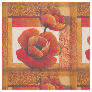Poppy Flowers op Tan en Oranje achtergrond Stof