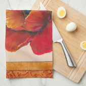 Poppy Flowers op Tan en Oranje achtergrond Theedoek (Quarter Fold)