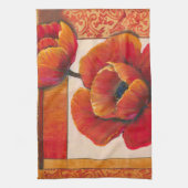 Poppy Flowers op Tan en Oranje achtergrond Theedoek (Verticaal)