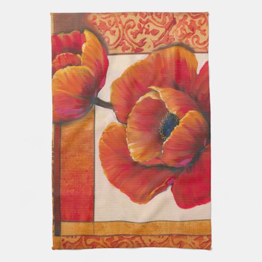 Poppy Flowers op Tan en Oranje achtergrond Theedoek (Verticaal)