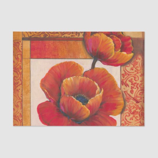 Poppy Flowers op Tan en Oranje achtergrond Tissuepapier (Voorkant)