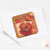 Poppy Flowers op Tan en Oranje achtergrond Vierkante Sticker (Envelop)