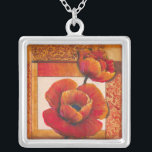Poppy Flowers op Tan en Oranje achtergrond Zilver Vergulden Ketting<br><div class="desc">Je kunt de textuur van de bladen bijna voelen op deze papaverbloemen die door Tim O'Toole zijn geschilderd. Ze mengen perfect met de bruine en oranje achtergrond,  waardoor een prachtig poëtisch beeld ontstaat. Koop het voor je thuis of geef het als cadeau!</div>