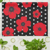 Poppy Flowers op zwarte en witte vlekken Theedoek (Gevouwen)