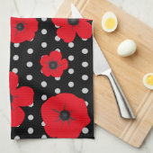 Poppy Flowers op zwarte en witte vlekken Theedoek (Quarter Fold)