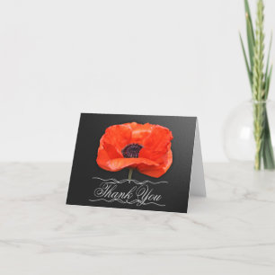 Poppy Flowers Oranje Black Dank je wel Bedankkaart