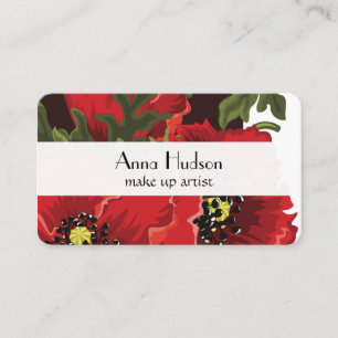 Poppy Flowers, Petals, Bladeren - Rood Groen Zwart Visitekaartje