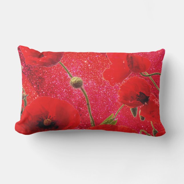 Poppy Flowers Red Glitter Sparkle Glittery 2020 Buitenkussen (Voorkant)