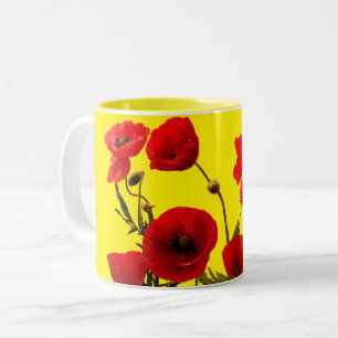 Poppy Flowers Red Yellow Floral Valentijnsdag Tweekleurige Koffiemok