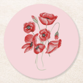 Poppy Flowers Ronde Kartonnen Onderzetter