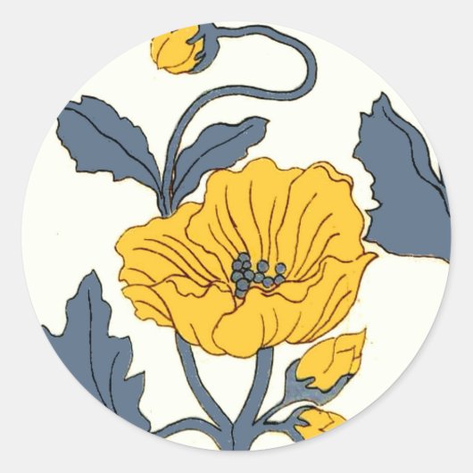  Poppy Flowers Tegel Design Ronde Sticker (Voorkant)