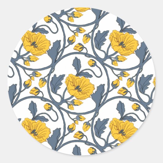  Poppy Flowers Tegel Design Ronde Sticker (Voorkant)