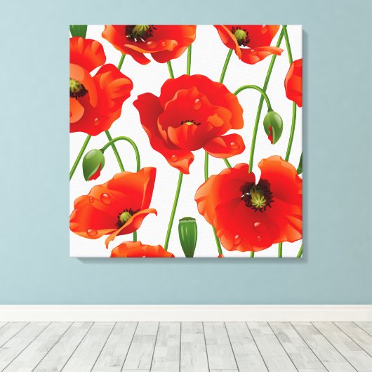 Poppy Flowers Verpakt Canvas (Insitu (Houten vloer))