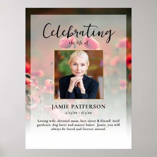 Poppy Flowers Viering van het Leven Foto, Begrafen Poster (Voorkant)
