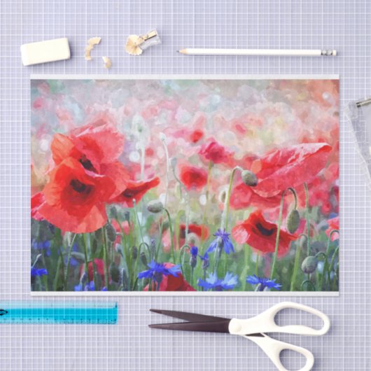 Poppy Flowers Waterverf Schilderen Ontkoppeling Tissuepapier (Craft)