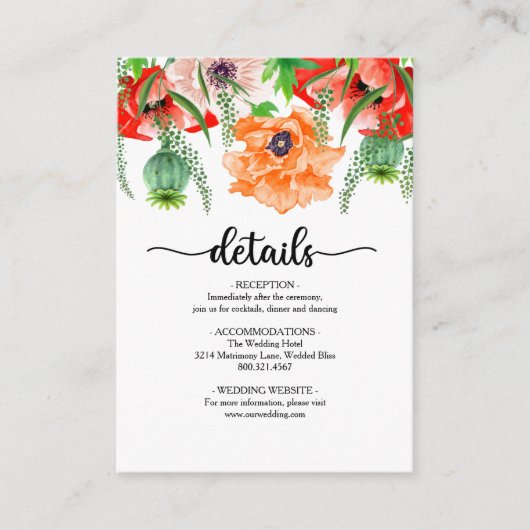 Poppy Flowers Wedding Enclosure Kaart (Voorkant)