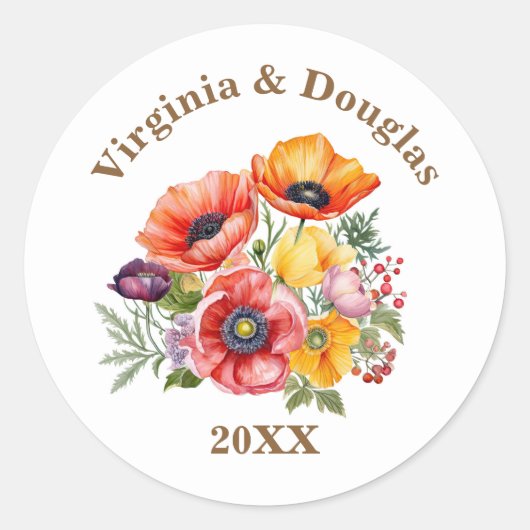 Poppy Flowers Wedding Invitation Envelope Seal Ronde Sticker (Voorkant)