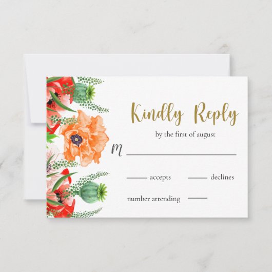 Poppy Flowers Wedding RSVP Kaart (Voorkant)