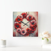 poppy flowers wreath vierkante klok (Huis)