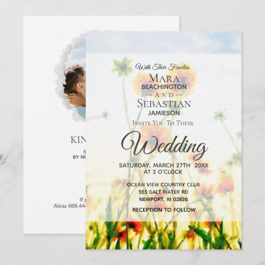 *~* Poppy Foto - RSVP - QR BLOEMENBRUILOFT Kaart (Voorkant / Achterkant)