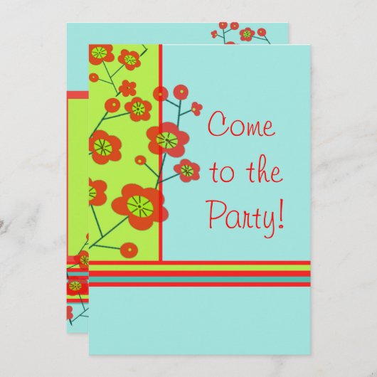 Poppy Fun Party Invitation Kaart (Voorkant / Achterkant)