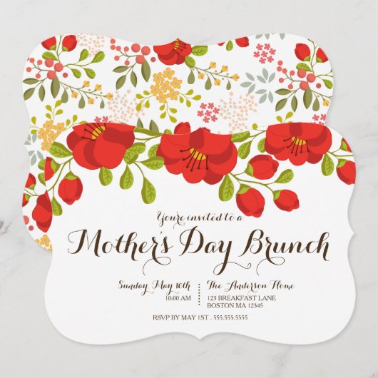 Poppy Garden Floral Moederdag Brunch Uitnodiging (Voorkant / Achterkant)