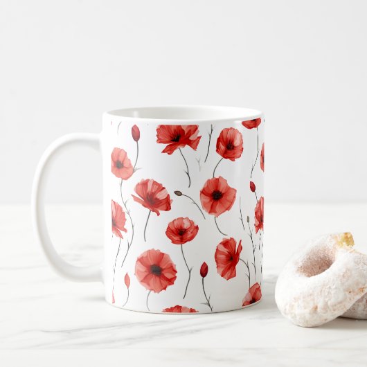 Poppy geperste bloemen Waterverf-stijl Koffiemok (Met donut)
