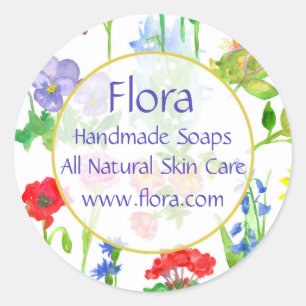 Poppy Geranium Pansy Waterverf Flowers Ronde Sticker