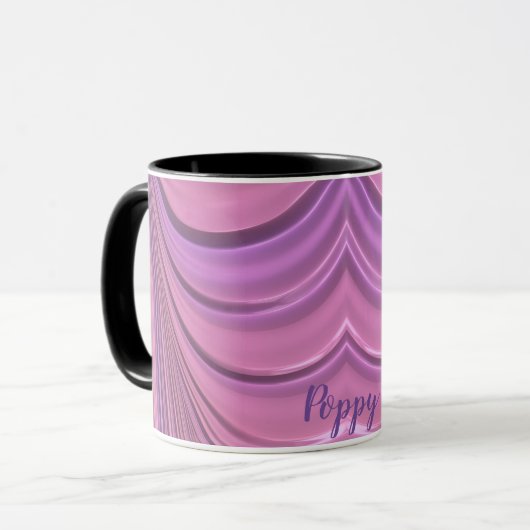 POPPY ~ GLANZEND 3D Zany Pink Mauve Fractal ~ Mok (Voorkant links)