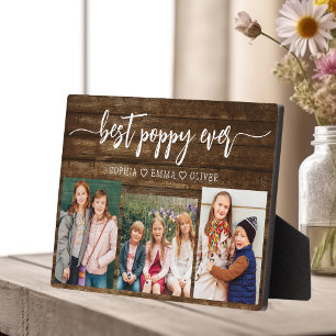 Poppy Grootvader Kleinkinderen Hout Fotocollage Fotoplaat