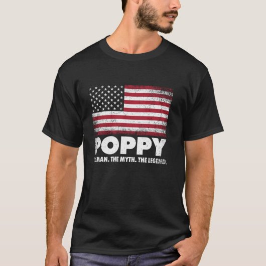 Poppy Het Man Mythe Legende Amerikaanse Vlag Vader T-shirt (Voorkant)