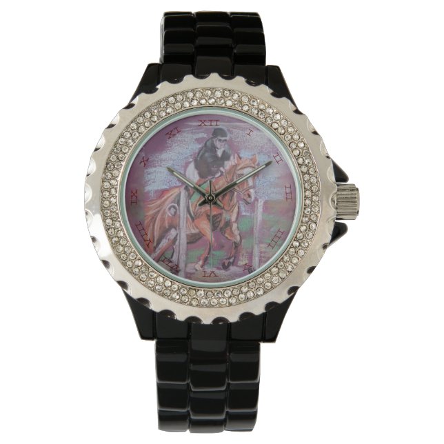 POPPY HORSE JUMPING MET Roman cijfers Horloge (Voorkant)