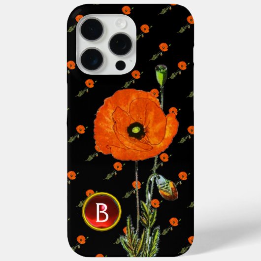 POPPY IN BLACK RED RUBY GEMSTONE MONOGRAM Case-Mate iPhone CASE (Achterkant)