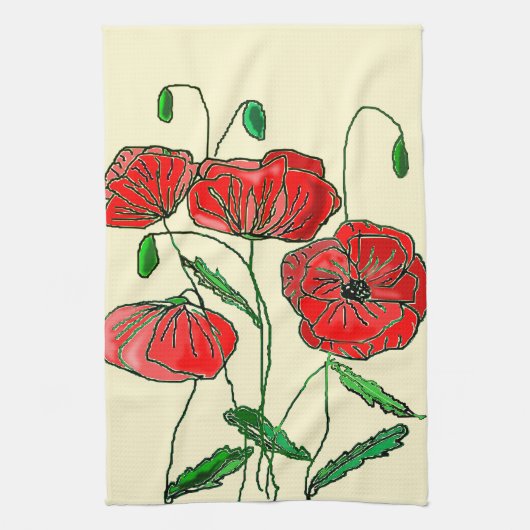 Poppy keukenhanddoek Poppies - Kies kleur (Verticaal)