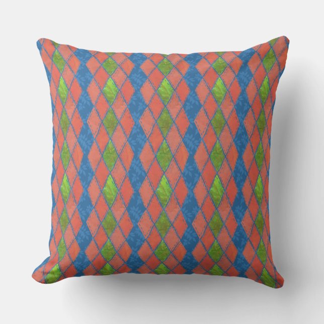 Poppy kleuren Faux-patchwork Pillow of Cushion Kussen (Voorkant)