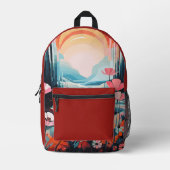 Poppy landschap zonsopgang rode aangepaste naam bedrukte rugzak (Voorkant)