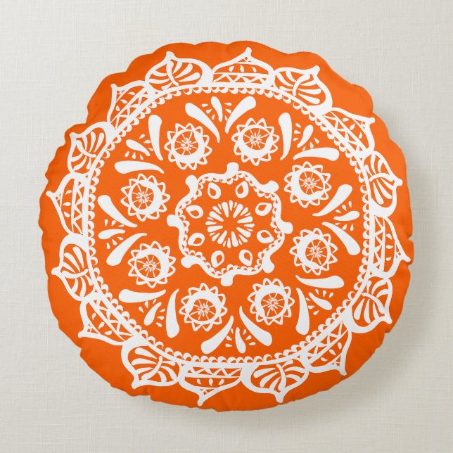 Poppy Mandala Rond Kussen (Voorkant)