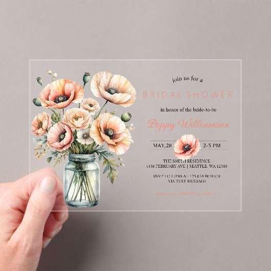 POPPY Mason Jar Bridal Shower Invitation  Acryl Uitnodigingen (Insitu (Draagbaar))