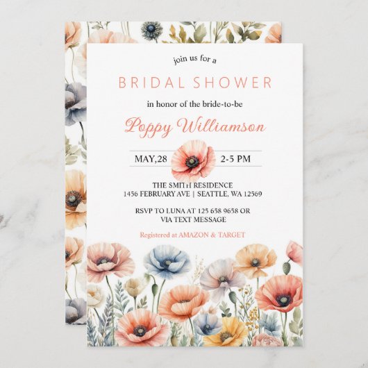 POPPY Mason Jar Bruids Douche Uitnodiging (Voorkant / Achterkant)