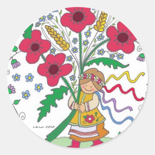 Poppy Meisje Oekraïense Volkskunst Ronde Sticker (Voorkant)