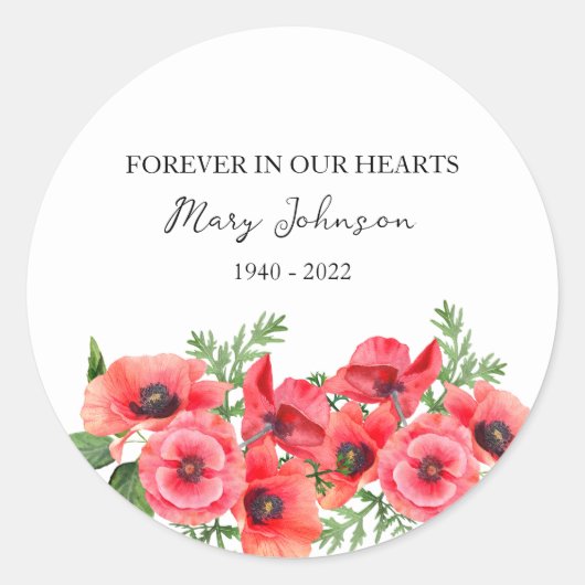 Poppy Memorial Funeral Classic Round Sticker (Voorkant)