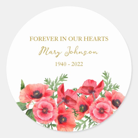 Poppy Memorial Funeral Classic Round Sticker (Voorkant)