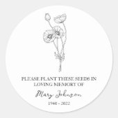 Poppy Memorial Funeral Seed Packet Ronde Sticker (Voorkant)