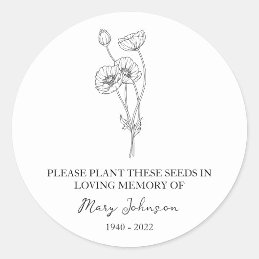 Poppy Memorial Funeral Seed Packet Ronde Sticker (Voorkant)