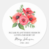 Poppy Memorial Funeral Seed Packet Ronde Sticker (Voorkant)