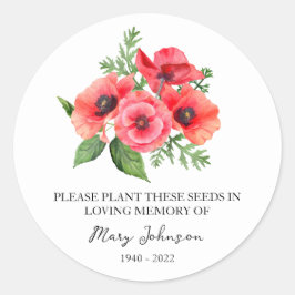Poppy Memorial Funeral Seed Packet Ronde Sticker